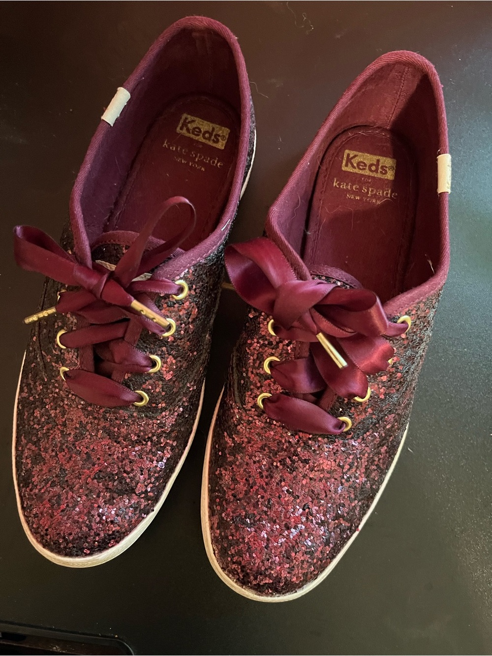 Kate Spade Keds Glitter Lace-Up Sneakers in Burgundy
